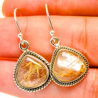 Oval rutilated quartz drop earrings with rope-edge bezels and silver hooks