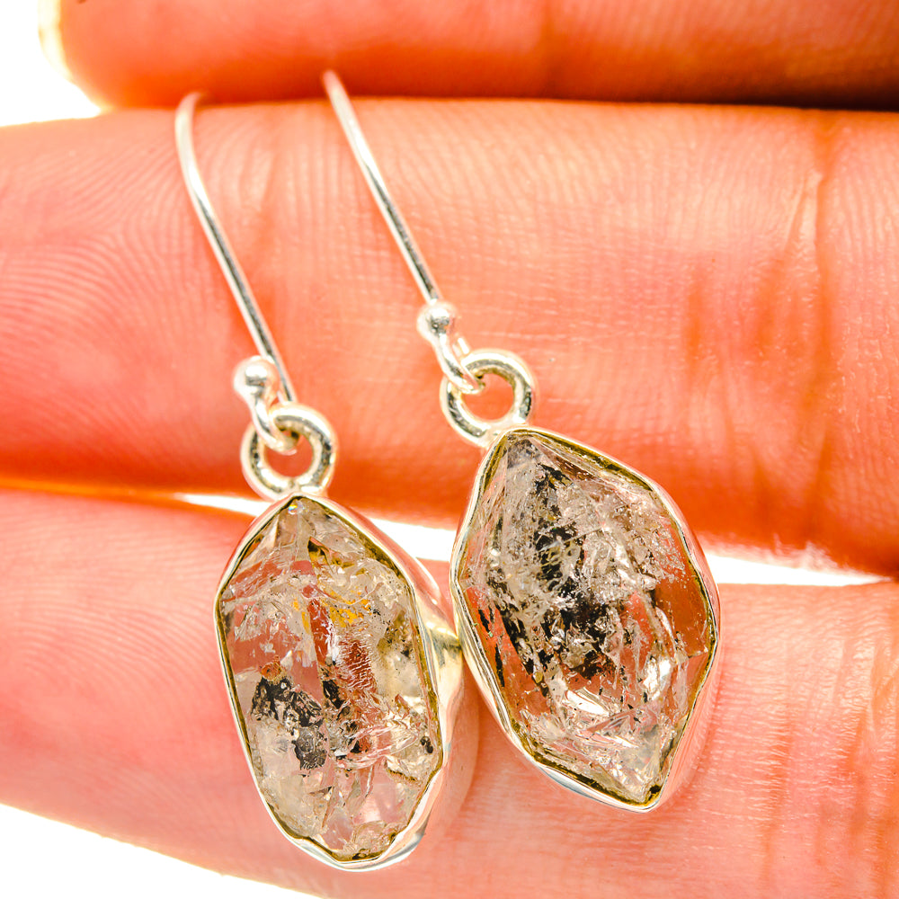 Herkimer diamond earrings in silver-tone setting, oval teardrop crystal dangles with hook backs