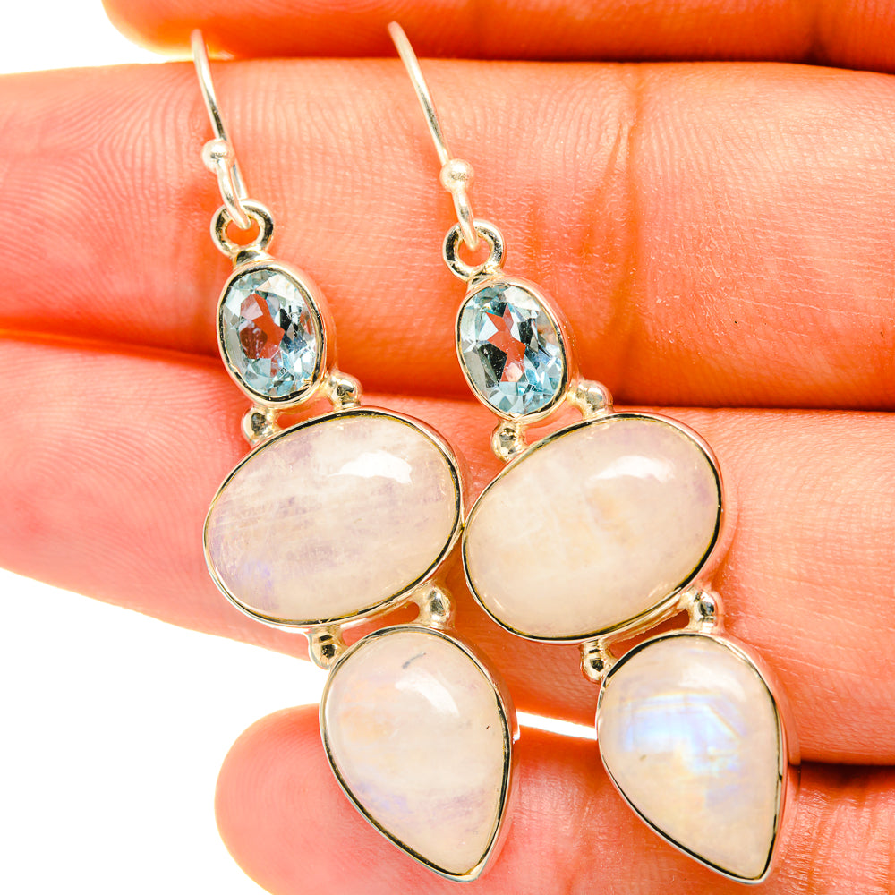 Rainbow Moonstone Earrings handcrafted by Ana Silver Co - EARR418010