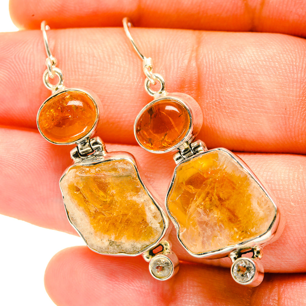 925 sterling silver citrine earrings with round caps and rough teardrop drops