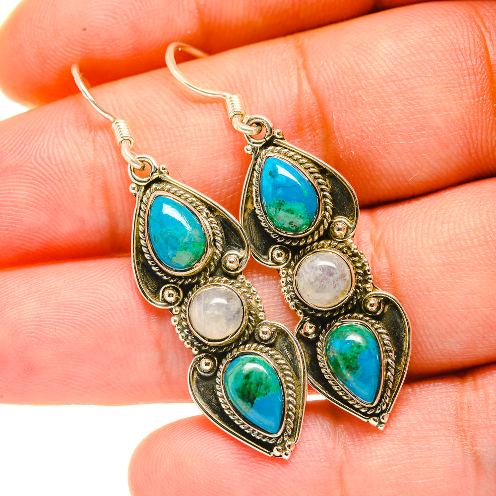 Chrysocolla, Rainbow Moonstone Earrings handcrafted by Ana Silver Co - EARR418061