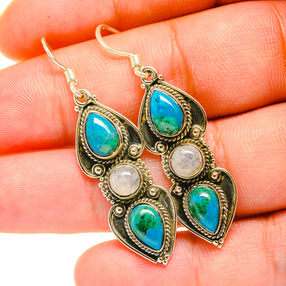 Chrysocolla, Rainbow Moonstone Earrings handcrafted by Ana Silver Co - EARR418061