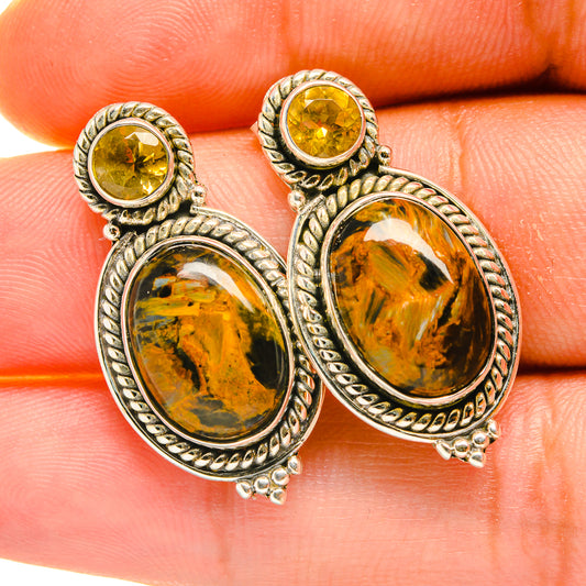Golden Pietersite, Citrine Earrings handcrafted by Ana Silver Co - EARR418073
