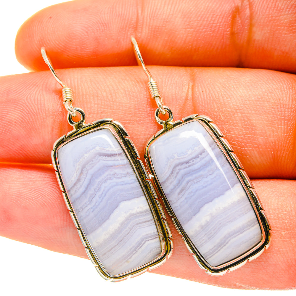 Blue Lace Agate Earrings handcrafted by Ana Silver Co - EARR418079