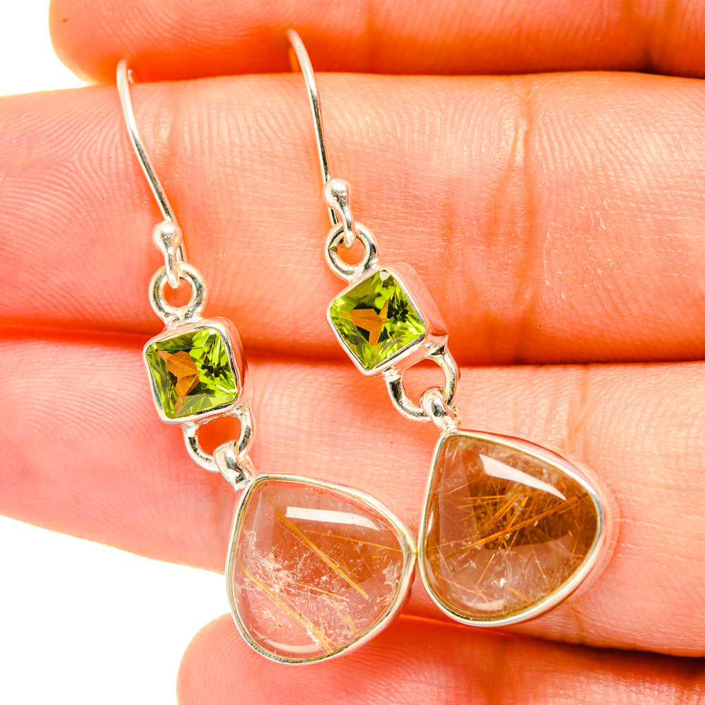 Rutilated Quartz, Peridot Earrings handcrafted by Ana Silver Co - EARR418090