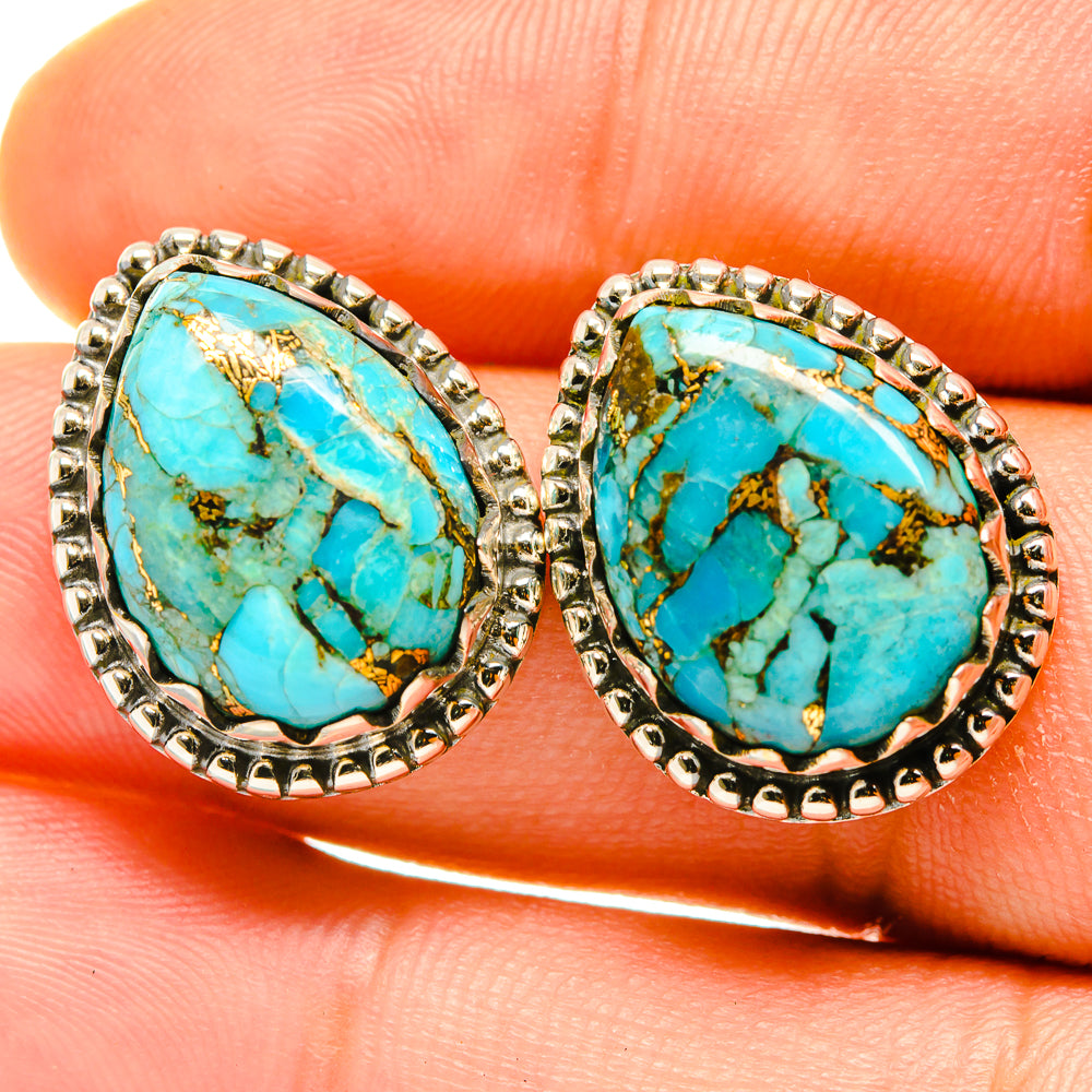 Blue Copper Composite Turquoise Earrings handcrafted by Ana Silver Co - EARR418102
