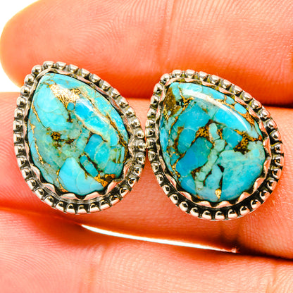 Blue Copper Composite Turquoise Earrings handcrafted by Ana Silver Co - EARR418102