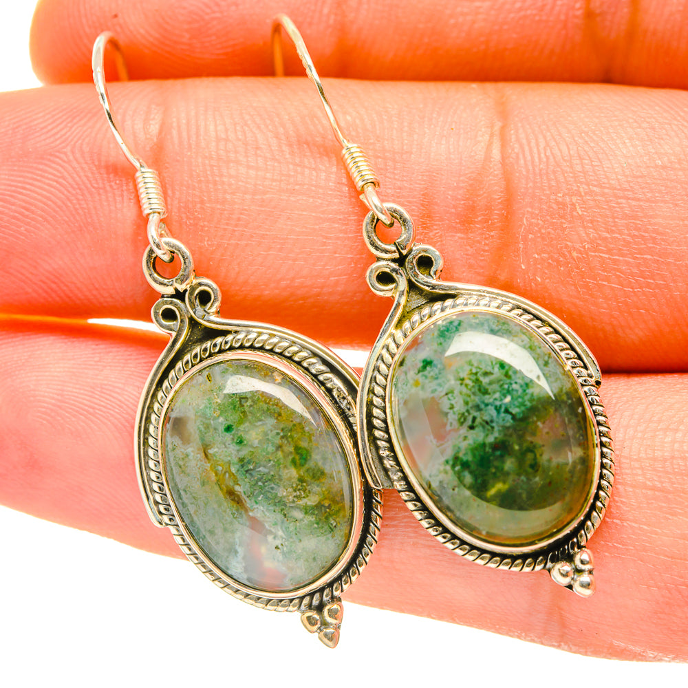 Green Moss Agate Earrings handcrafted by Ana Silver Co - EARR418109