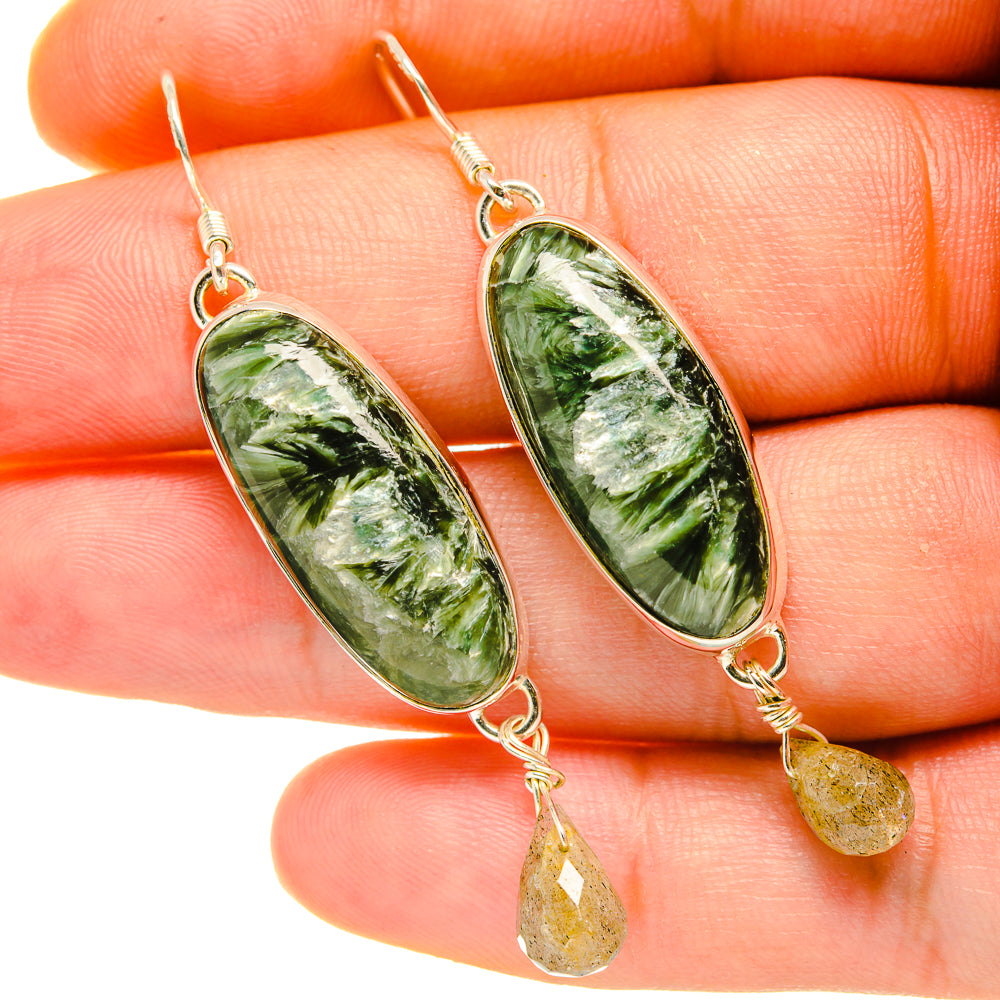 Seraphinite, Prehnite Earrings handcrafted by Ana Silver Co - EARR418112
