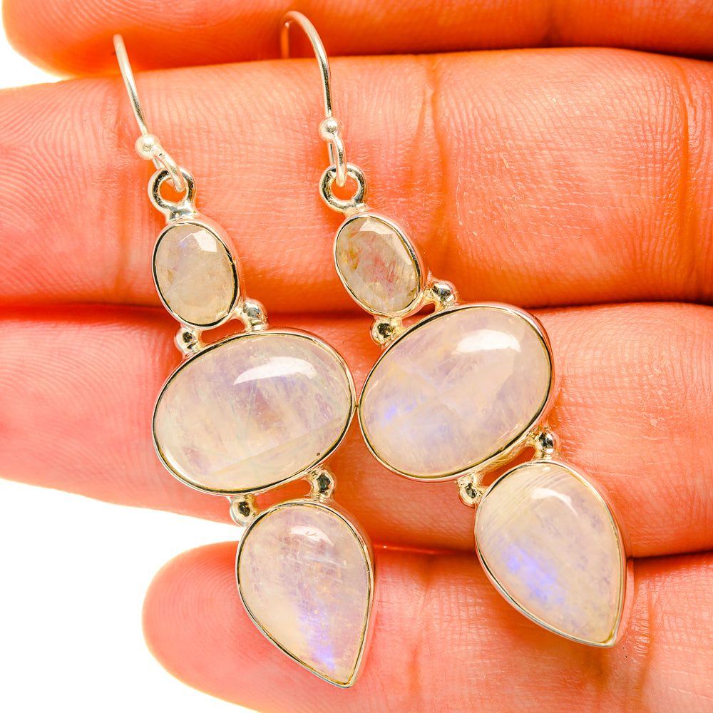 Rainbow Moonstone Earrings handcrafted by Ana Silver Co - EARR418114