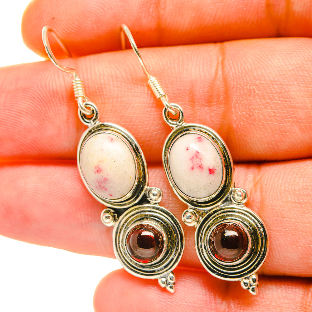 Thulite, Garnet Earrings handcrafted by Ana Silver Co - EARR418128