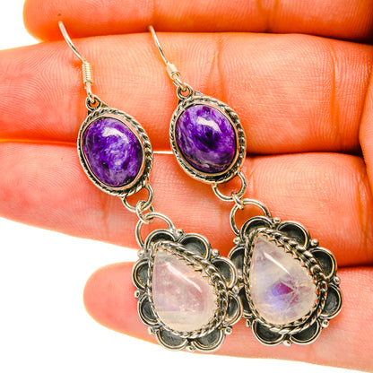 Rainbow Moonstone, Charoite Earrings handcrafted by Ana Silver Co - EARR418132