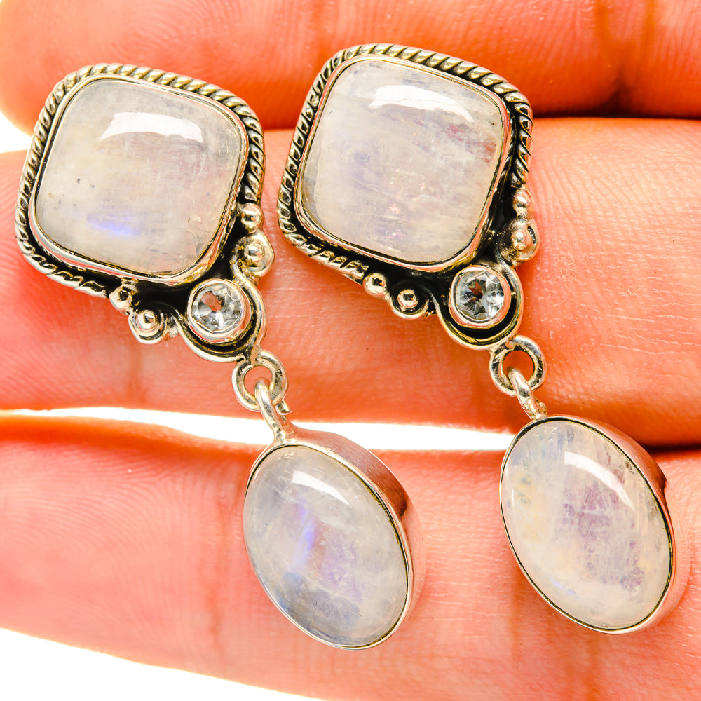 Rainbow Moonstone Earrings handcrafted by Ana Silver Co - EARR418138