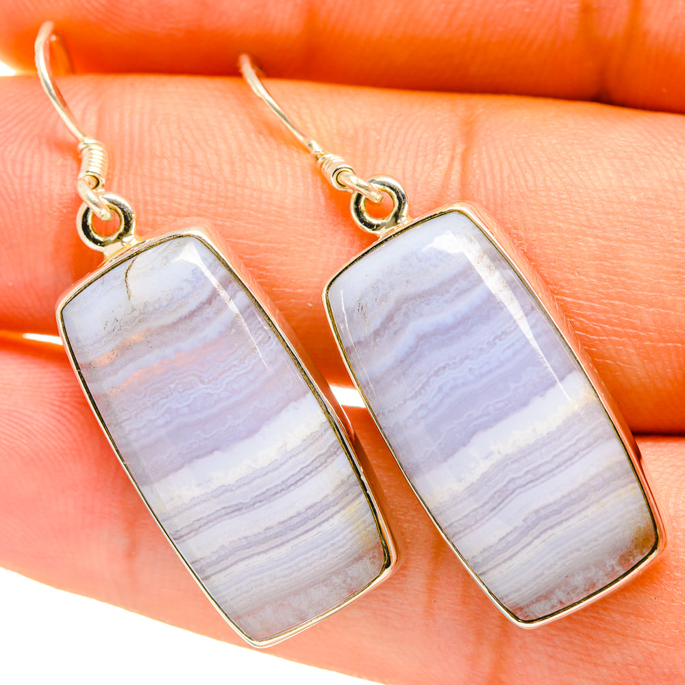 Blue Lace Agate Earrings handcrafted by Ana Silver Co - EARR418141