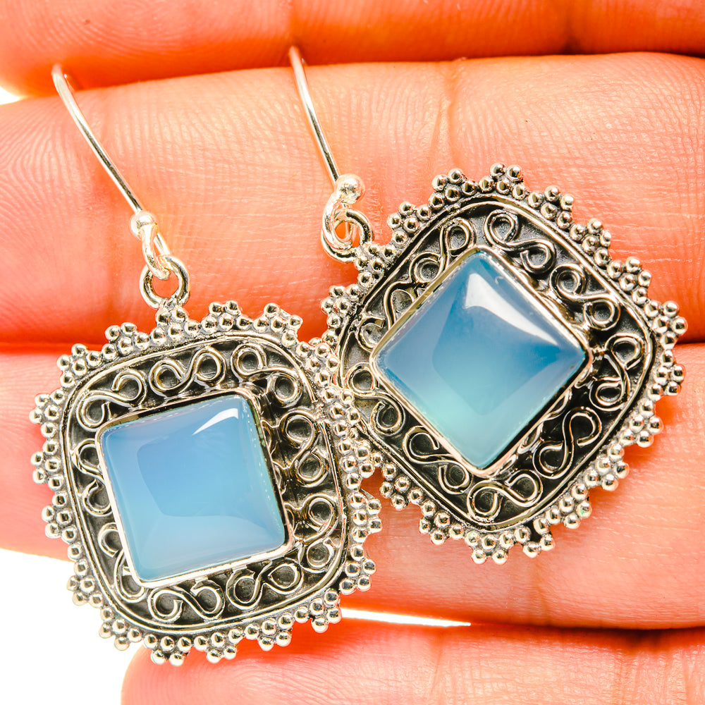 Aqua Chalcedony Earrings handcrafted by Ana Silver Co - EARR418165