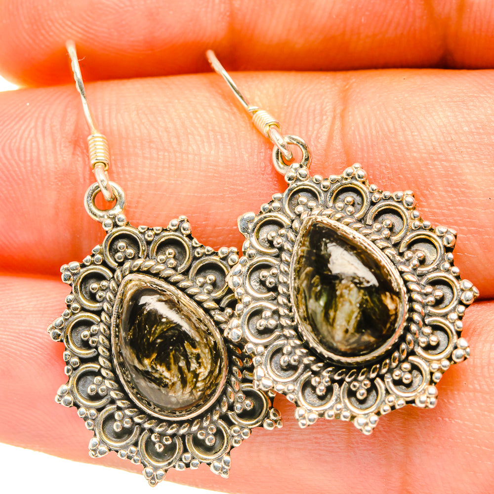 Golden Seraphinite Earrings handcrafted by Ana Silver Co - EARR418173