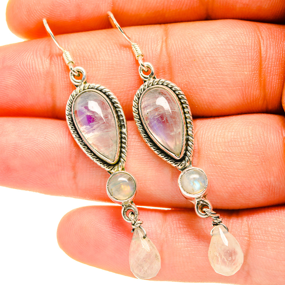 Rainbow Moonstone Earrings handcrafted by Ana Silver Co - EARR418176