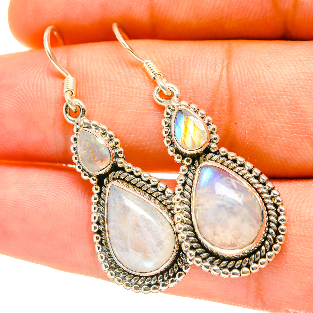Rainbow Moonstone Earrings handcrafted by Ana Silver Co - EARR418199