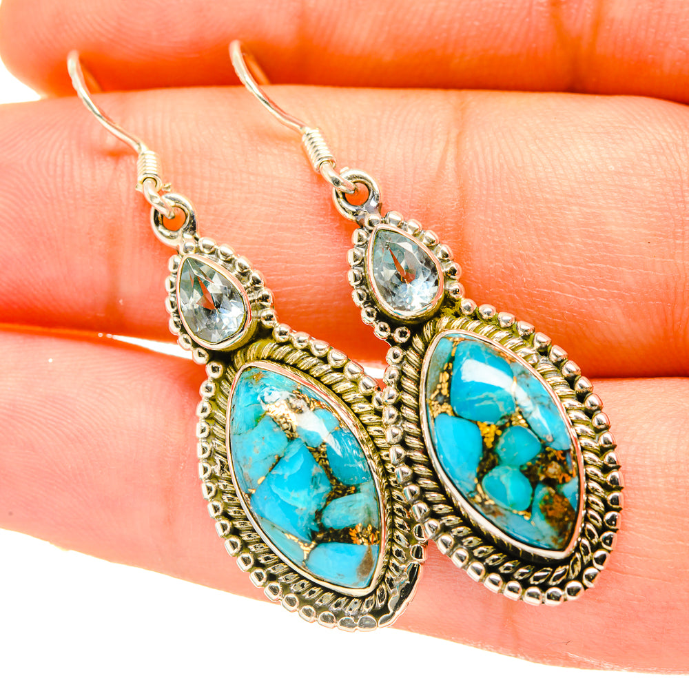 Blue Copper Composite Turquoise Earrings handcrafted by Ana Silver Co - EARR418249
