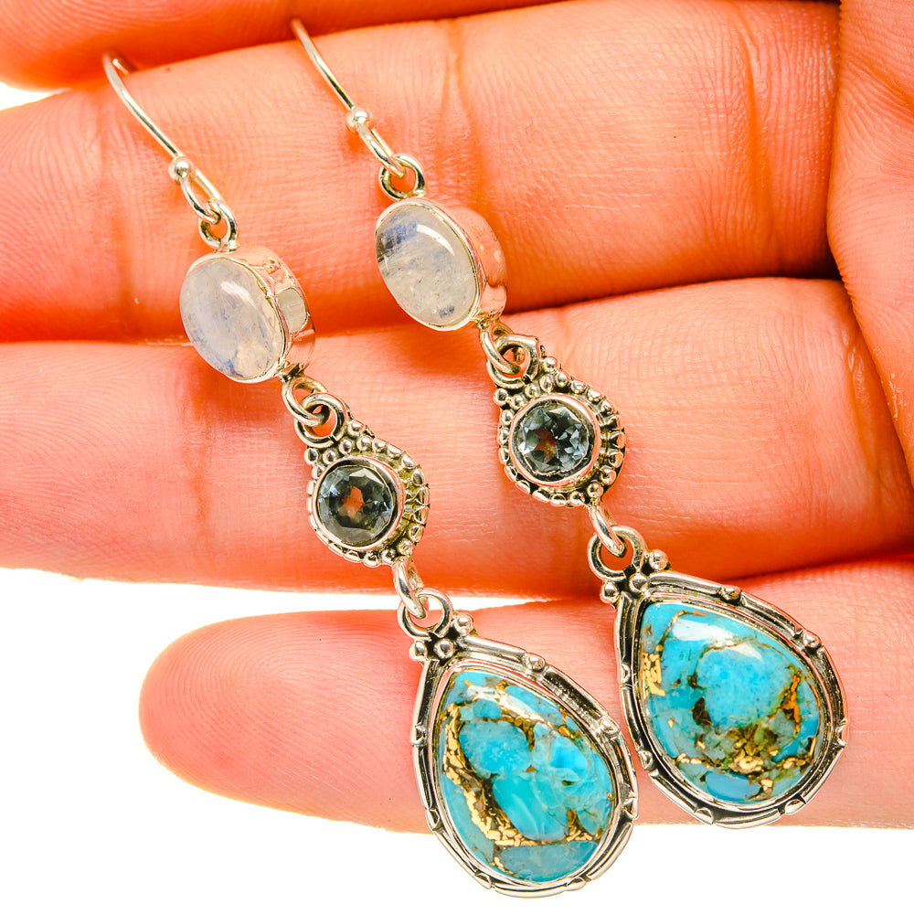 Blue Copper Composite Turquoise Earrings handcrafted by Ana Silver Co - EARR418251