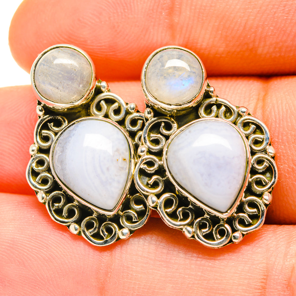 Blue Lace Agate Earrings handcrafted by Ana Silver Co - EARR418252