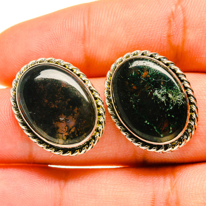 Green Moss Agate Earrings handcrafted by Ana Silver Co - EARR418275