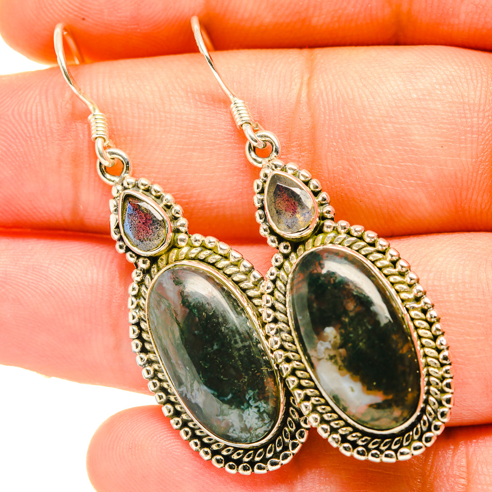 Green Moss Agate Earrings handcrafted by Ana Silver Co - EARR418279