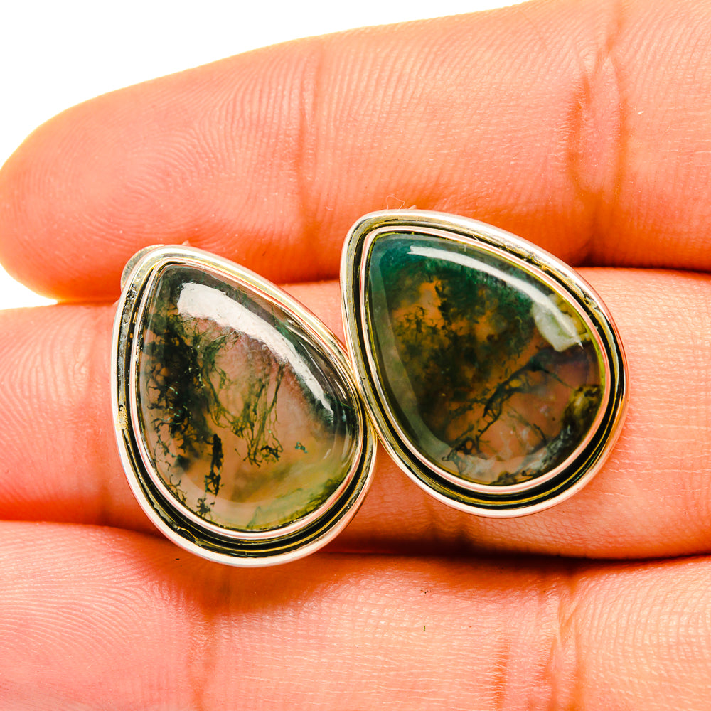 Green Moss Agate Earrings handcrafted by Ana Silver Co - EARR418290