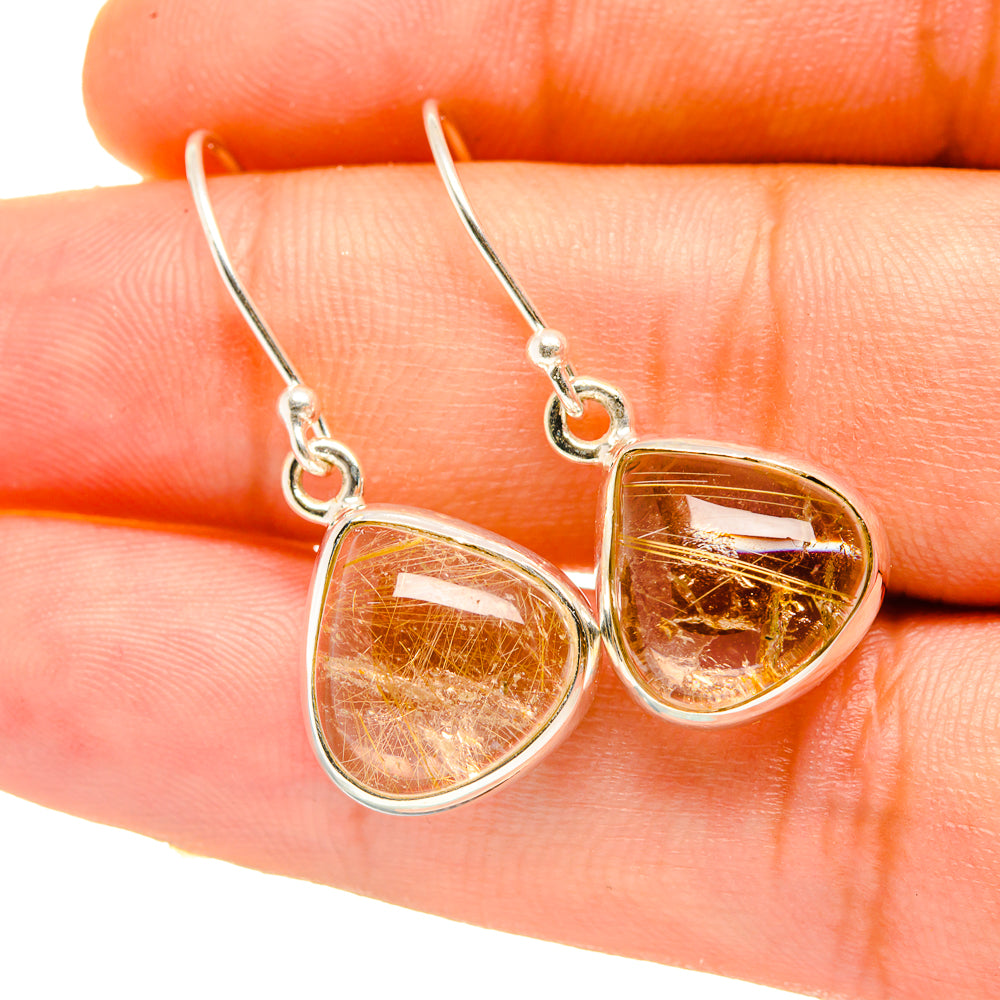 Sterling silver rutilated quartz teardrop earrings with amber-gold strands