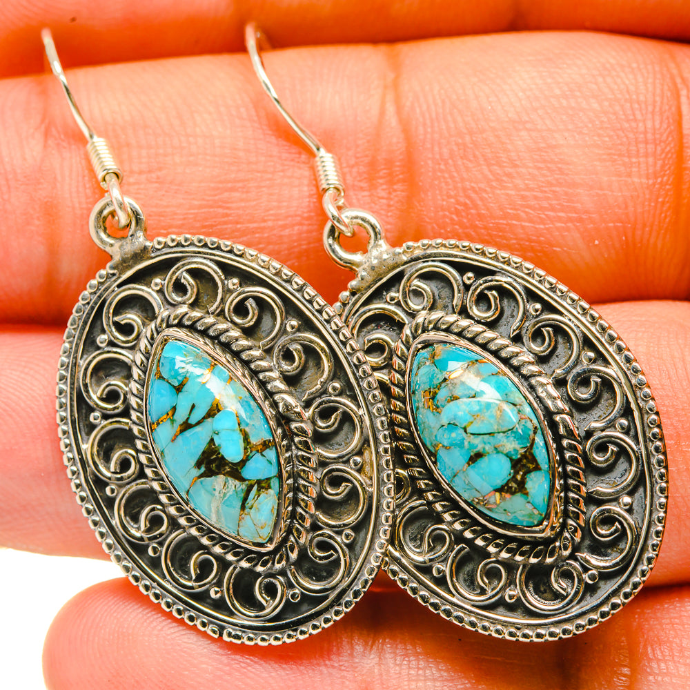 Blue Copper Composite Turquoise Earrings handcrafted by Ana Silver Co - EARR418311