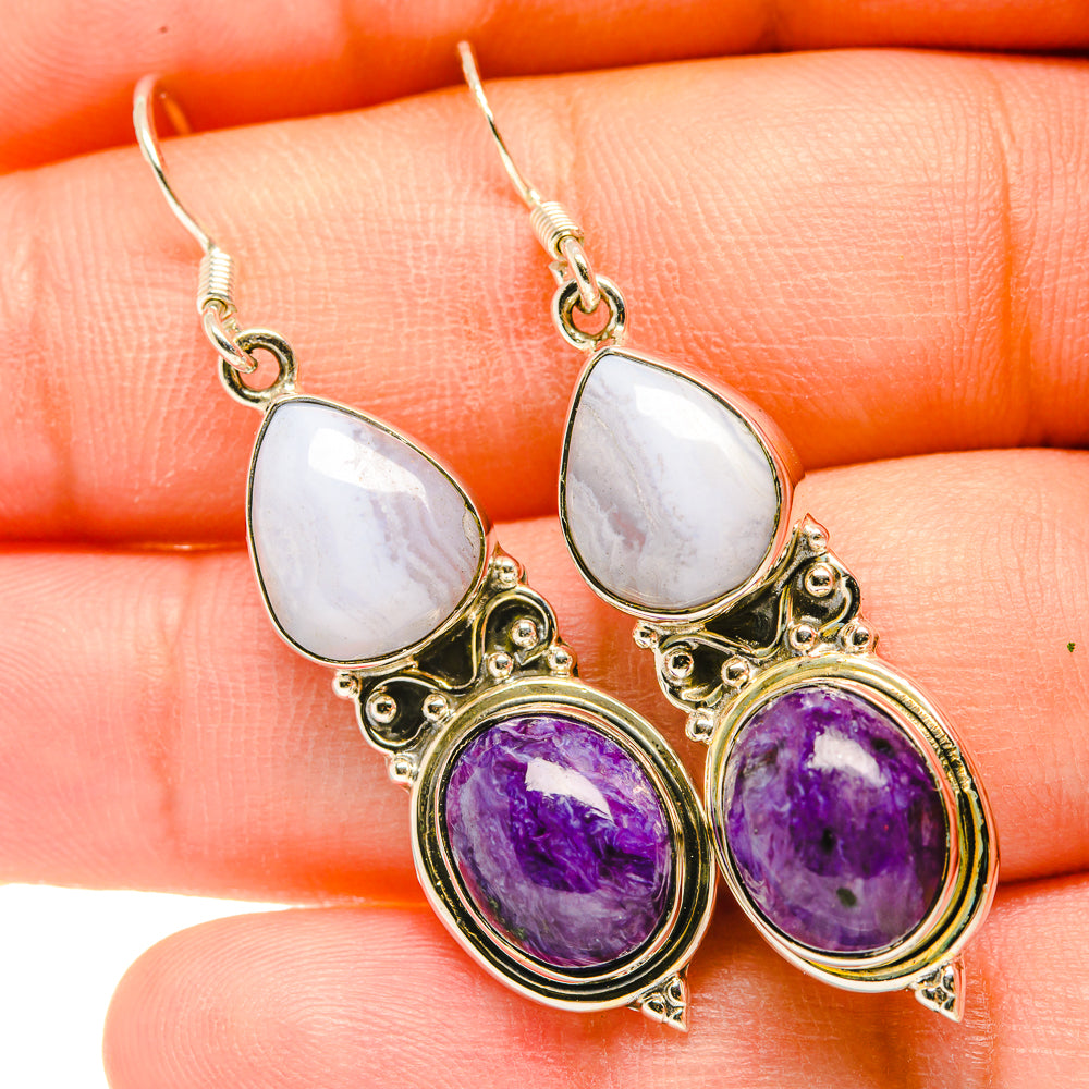 Blue Lace Agate Earrings handcrafted by Ana Silver Co - EARR418388