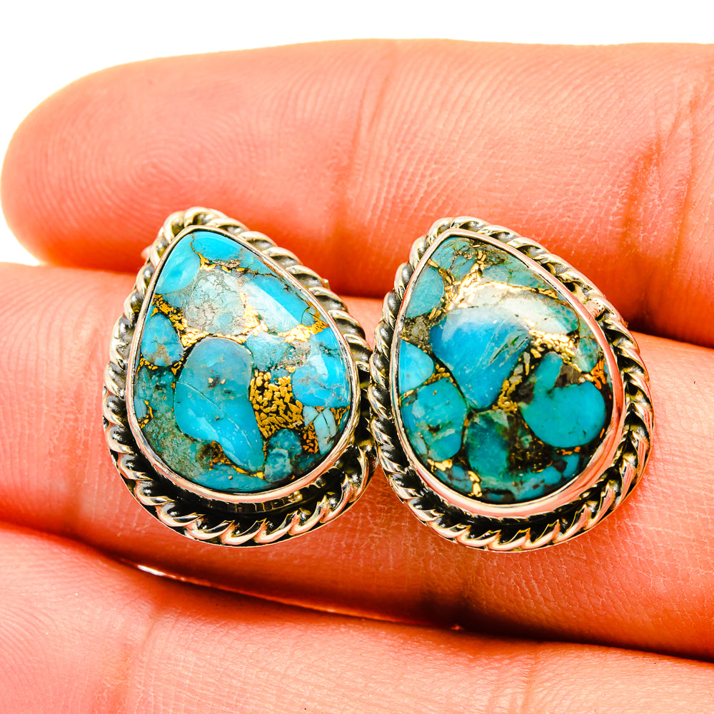 Blue Copper Composite Turquoise Earrings handcrafted by Ana Silver Co - EARR418418