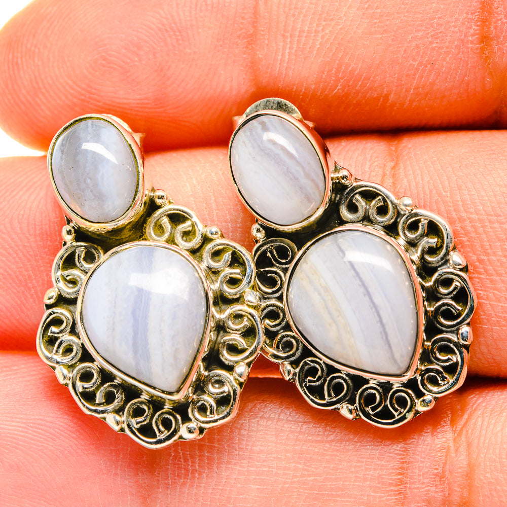 Blue Lace Agate Earrings handcrafted by Ana Silver Co - EARR418430