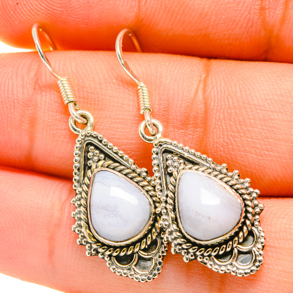Blue Lace Agate Earrings handcrafted by Ana Silver Co - EARR418446