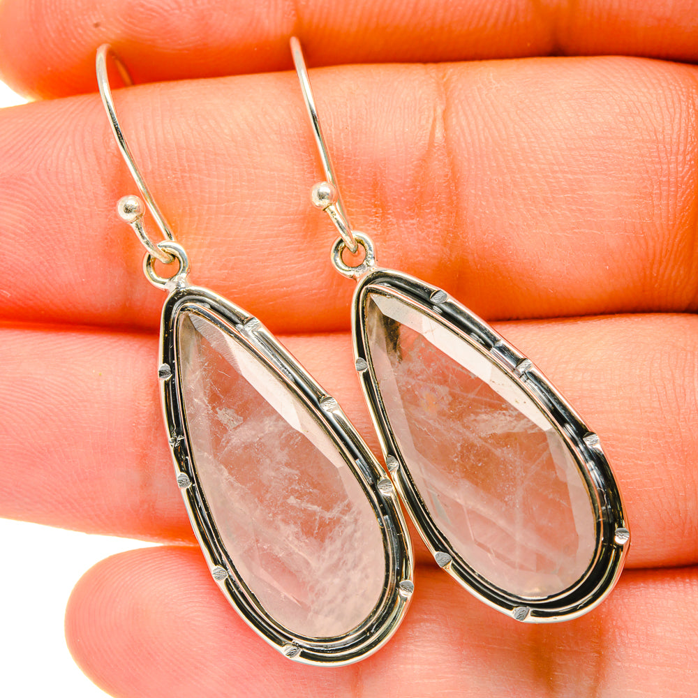 Rose quartz teardrop earrings in 925 sterling silver, pink stone with silver bezel