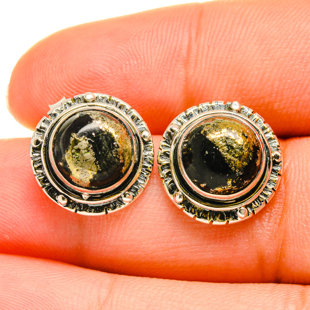 Pyrite In Black Onyx Earrings handcrafted by Ana Silver Co - EARR418543