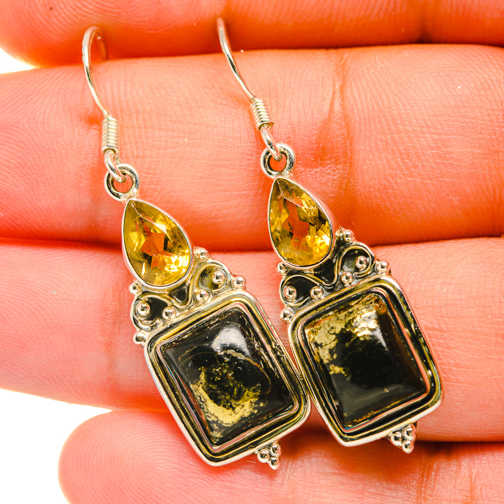 Pyrite In Black Onyx Earrings handcrafted by Ana Silver Co - EARR418557