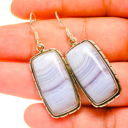 Blue Lace Agate Earrings handcrafted by Ana Silver Co - EARR418594
