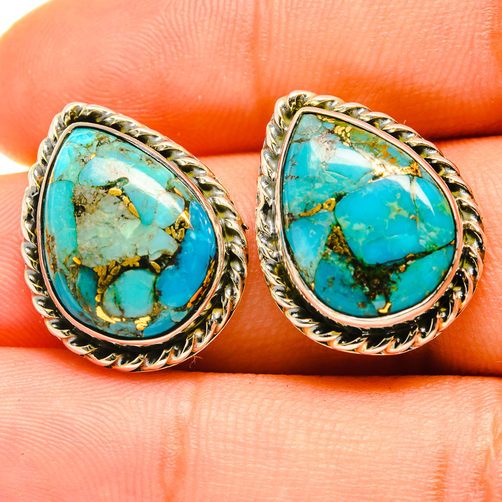 Blue Copper Composite Turquoise Earrings handcrafted by Ana Silver Co - EARR418656