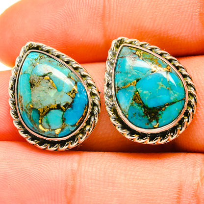 Blue Copper Composite Turquoise Earrings handcrafted by Ana Silver Co - EARR418656