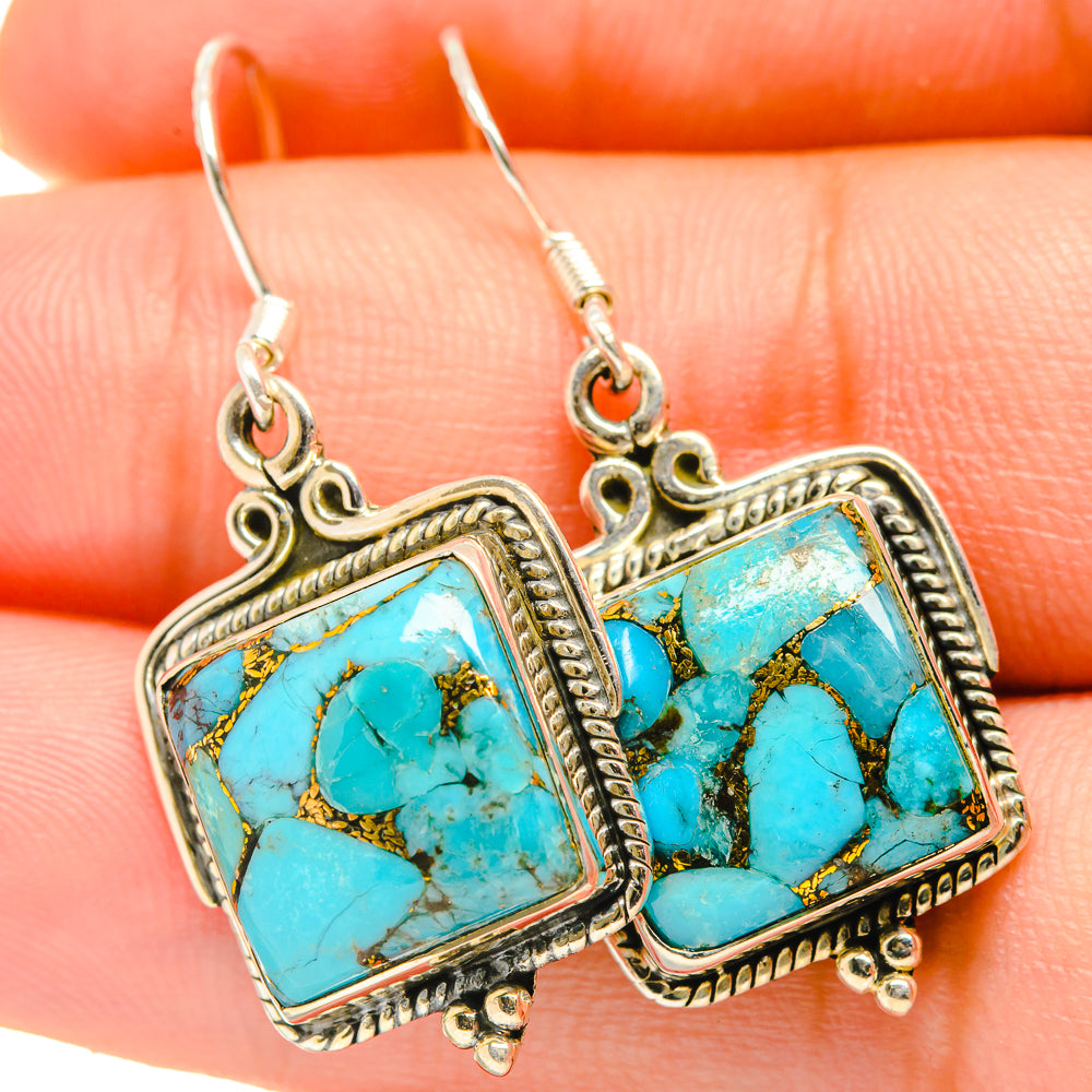 Blue Copper Composite Turquoise Earrings handcrafted by Ana Silver Co - EARR418685