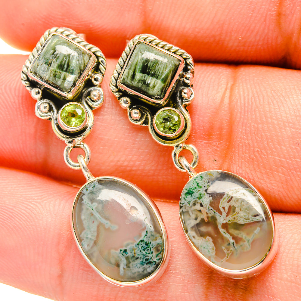 Green Moss Agate Earrings handcrafted by Ana Silver Co - EARR418688