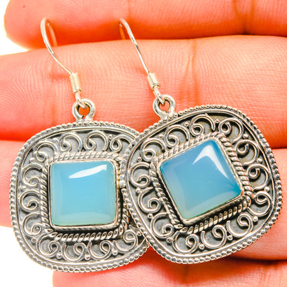 Aqua Chalcedony Earrings handcrafted by Ana Silver Co - EARR418708