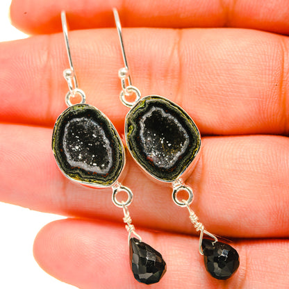 Black Geode Slice Earrings handcrafted by Ana Silver Co - EARR418710