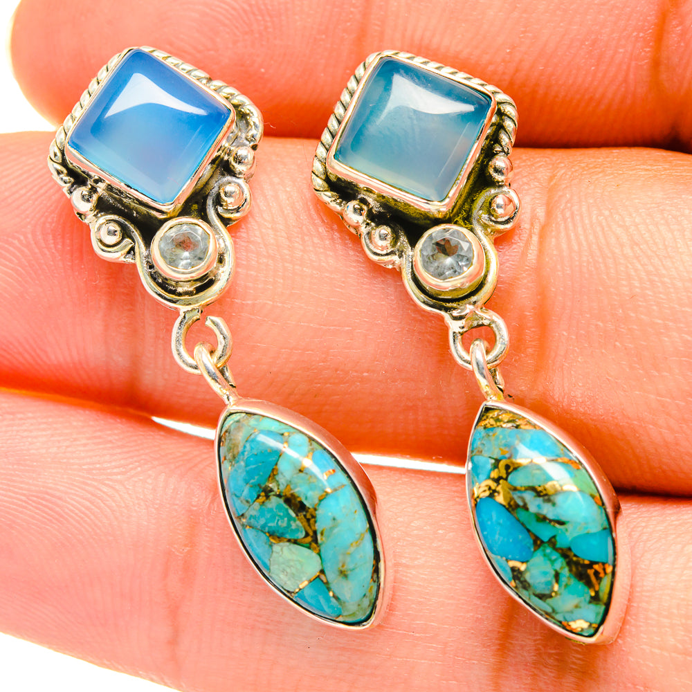 Blue Copper Composite Turquoise Earrings handcrafted by Ana Silver Co - EARR418715