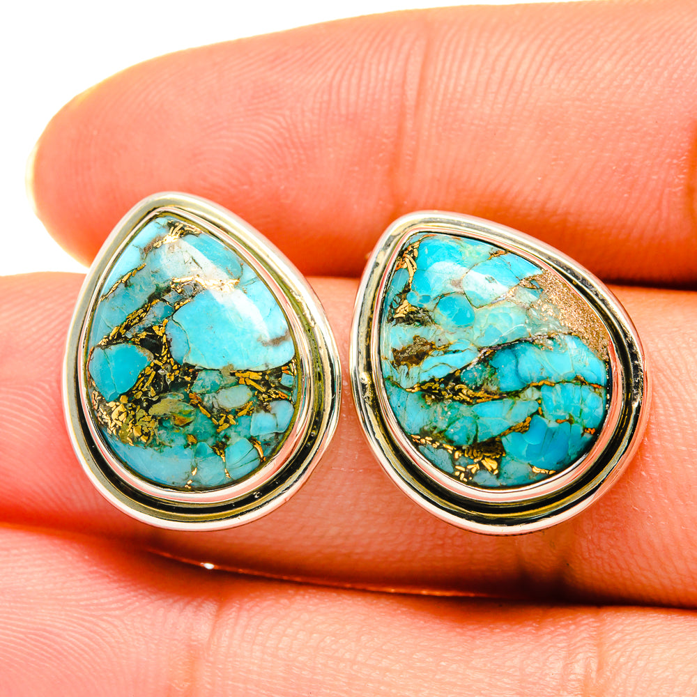 Blue Copper Composite Turquoise Earrings handcrafted by Ana Silver Co - EARR418725
