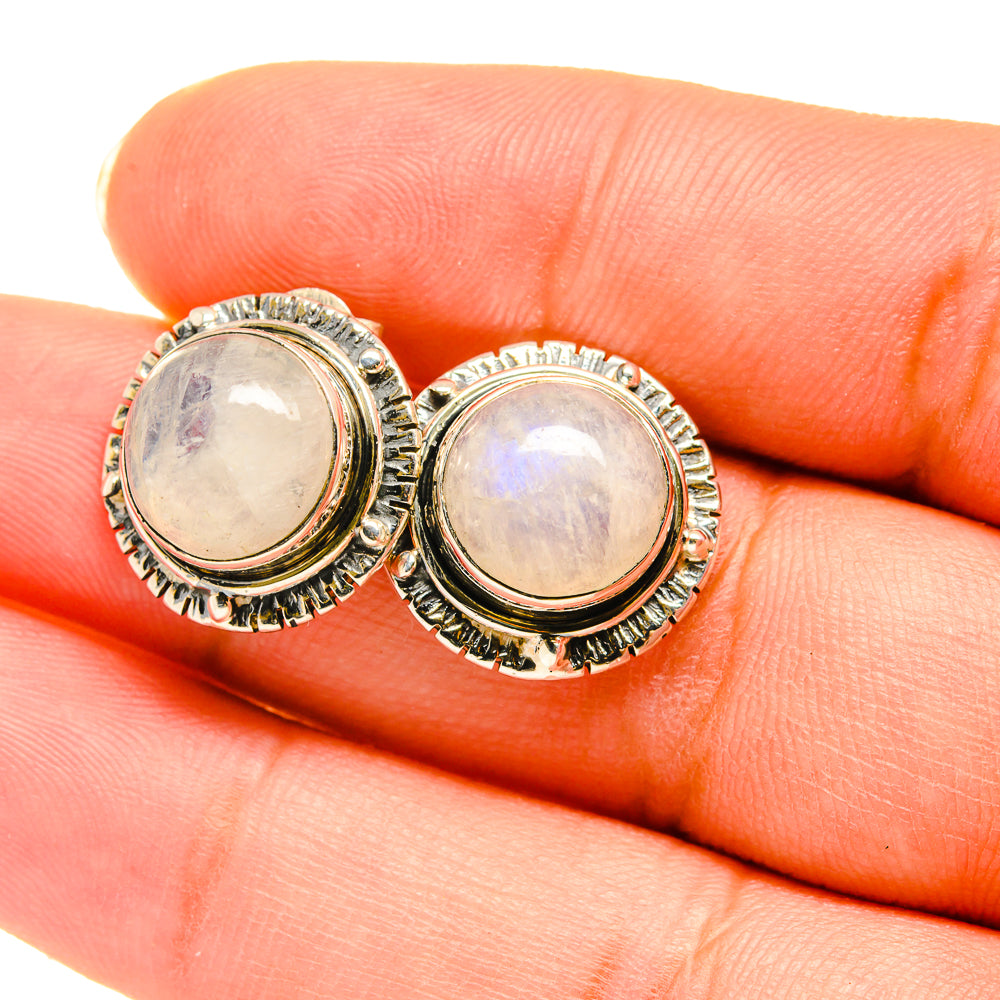 Round moonstone earrings in 925 sterling silver, ornate rope-edged bezel