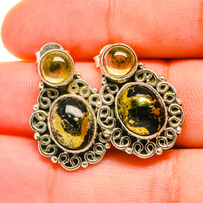 Pyrite In Black Onyx Earrings handcrafted by Ana Silver Co - EARR418751
