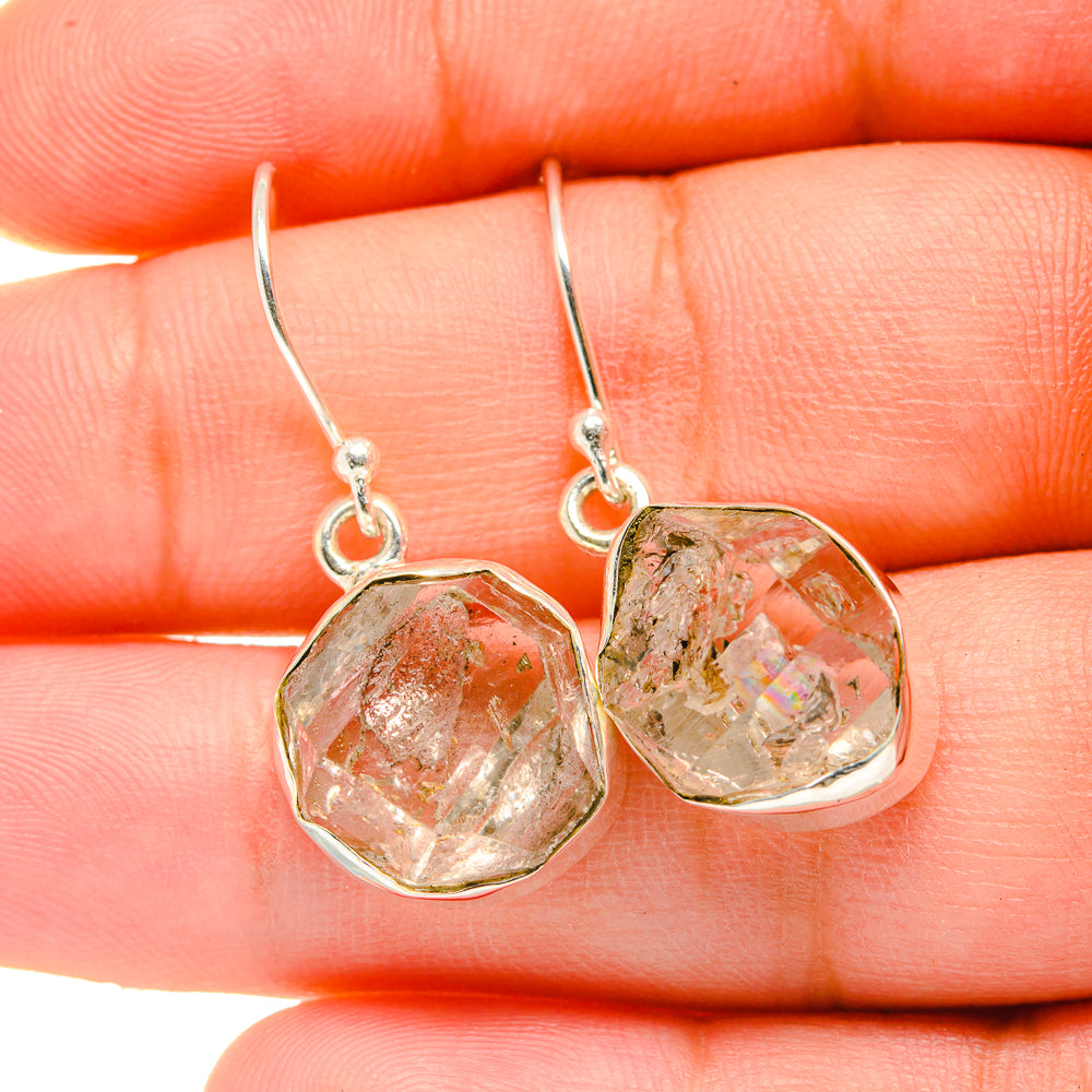 Herkimer diamond earrings in silver-tone with rough octagonal clear stones