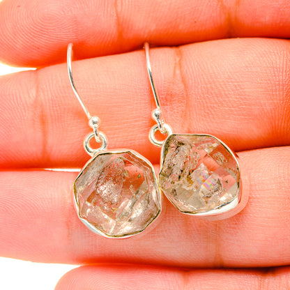Herkimer diamond earrings in silver-tone with rough octagonal clear stones